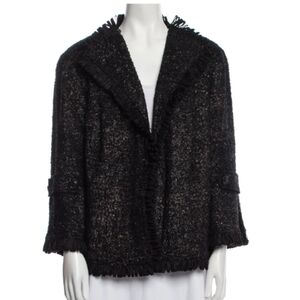 Lafayette 148 New York black gold fringe boucle wool blazer jacket